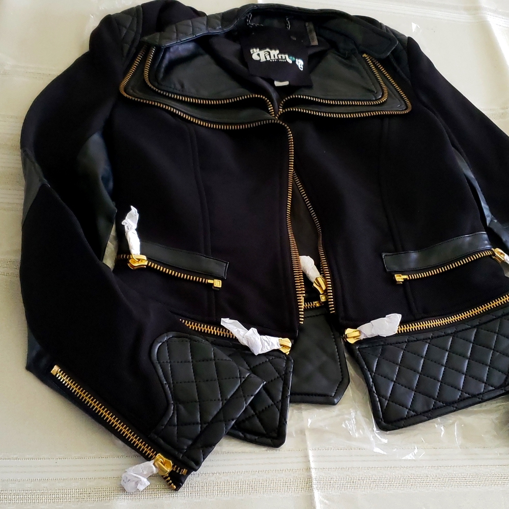 FILLMORE Zip Peplum Moto Blazer Jacket Topper NEW Black/Gold Womens CHIC  HP🎉 - Picture 11 of 12